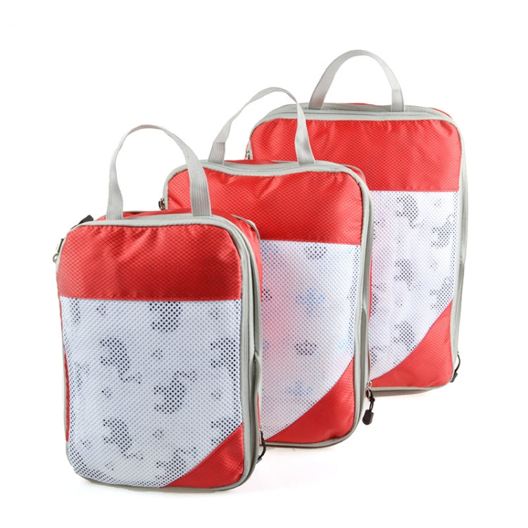 3 PCS/Set Travel Water-resistant Compression Clothes Storage Bag(Red With Net)