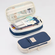 Angoo Macaron Double-layer Retractable Large-capacity Pencil Case Stationery Box(Dark Blue)