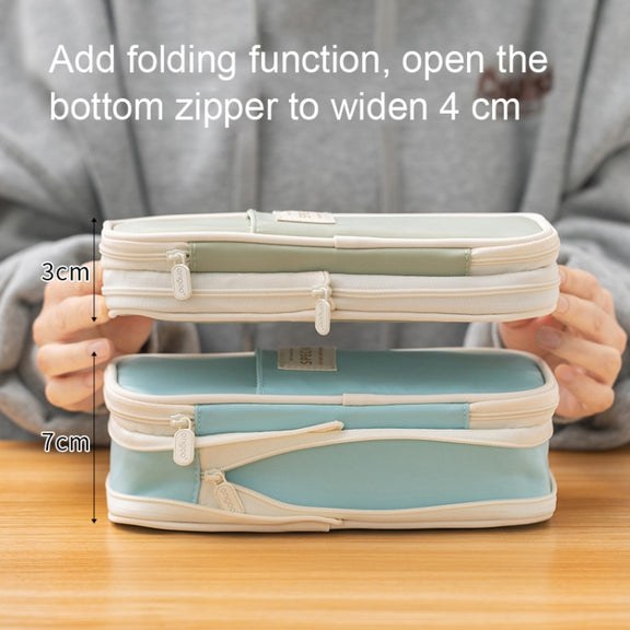 Angoo Macaron Double-layer Retractable Large-capacity Pencil Case Stationery Box(Dark Blue)