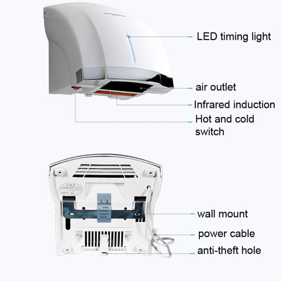 Interhasa  220V 1800W Hot and Cold Switching Electric Hand Dryer,Model: A1003 Silver���CN Plug