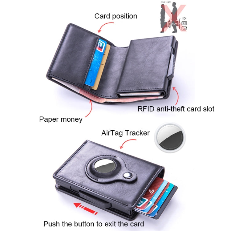 X-80 RFID Anti-theft Brushed Leather Card Holder For AirTag(Black)