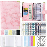 A6 Binder Budget Book Marbled Notebook PU Leather Binder(Pink)
