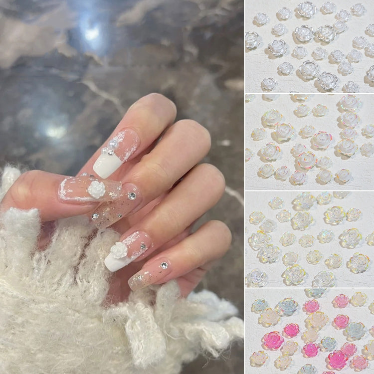 SP0473 30Pcs/Pack 3D Camellia Nail Art Decorative Rhinestones(Colorful White)