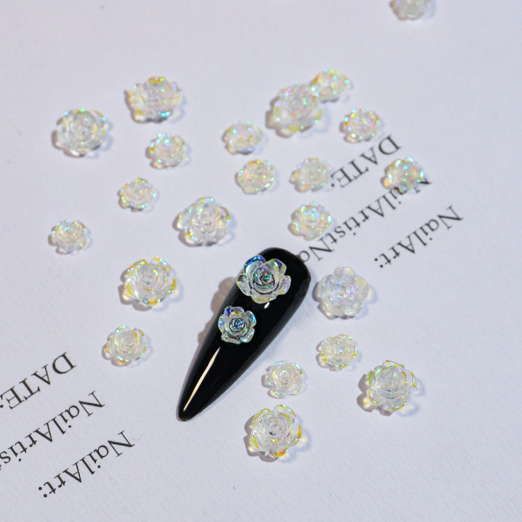 SP0473 30Pcs/Pack 3D Camellia Nail Art Decorative Rhinestones(Colorful White)