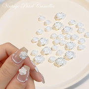 SP0473 30Pcs/Pack 3D Camellia Nail Art Decorative Rhinestones(Colorful White)