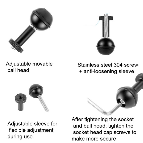 Ball Head Adapter Adjustable Screw Fixed Mount  Camera Underwater Diving Photography Lights Bracket(M5 Screw Black)