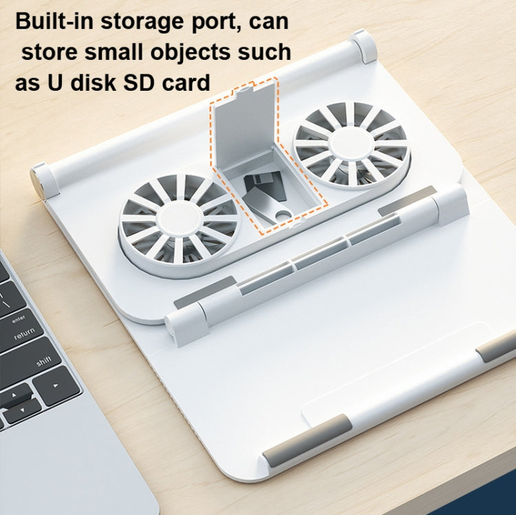 D33  2 Fan Laptop Cooling Bracket Folding Portable Liftable Tablet Bracket(White)