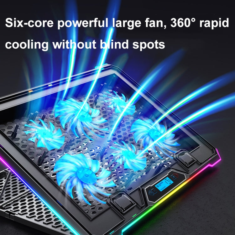 ICE COOREL K15 6-Fans Adjustable LCD Screen Laptop Stand Radiator With RGB Atmosphere Light(Black)