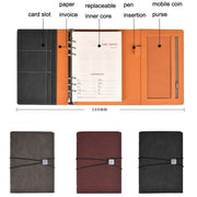 A5 Business Loose-leaf Notebook Office Stationery Leather PU Notepad(Red Brown)