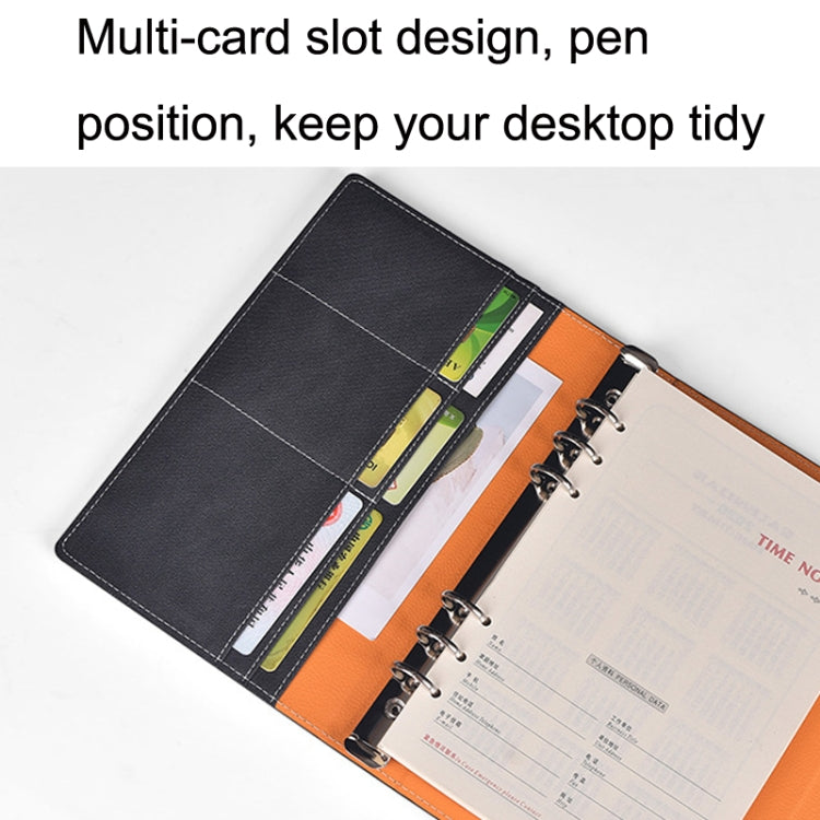 A5 Business Loose-leaf Notebook Office Stationery Leather PU Notepad(Red Brown)
