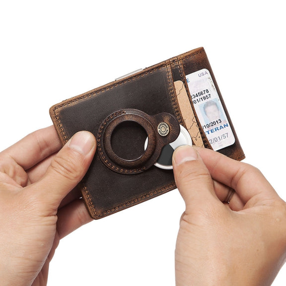 HUMERPAUL BP993 RFID Anti-Theft Brush Pocket Card Bag Suitable For AirTag(Dark Brown)
