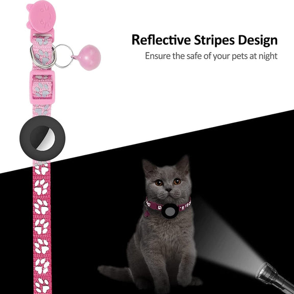 Pet Cat Reflective Collar with Bell for Airtag Tracker(Purple)