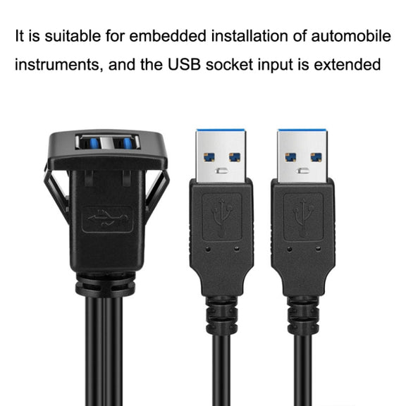 RF-56 Dual-port USB3.0 Water-resistant Cable Car Dashboard Audio Extension Line, Cable Length: 1m