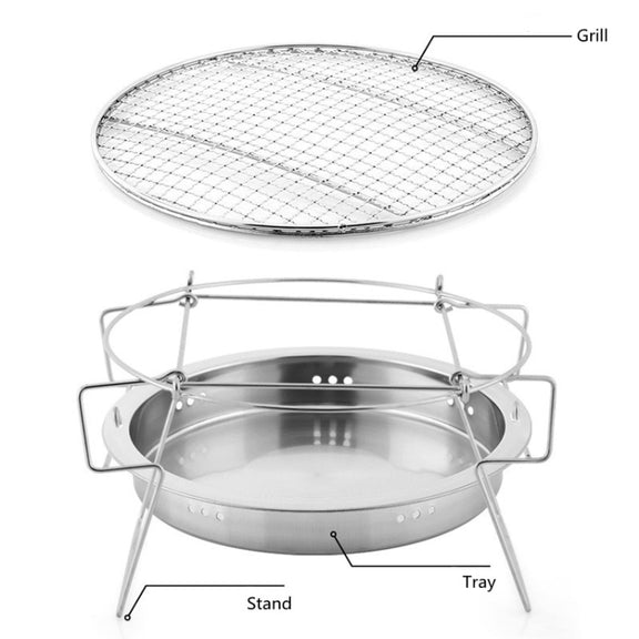 RG_011 Outdoor Round Folding Stainless Steel Barbecue Grill, Size: 30 x 19.5cm
