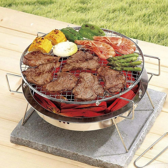 RG_011 Outdoor Round Folding Stainless Steel Barbecue Grill, Size: 30 x 19.5cm
