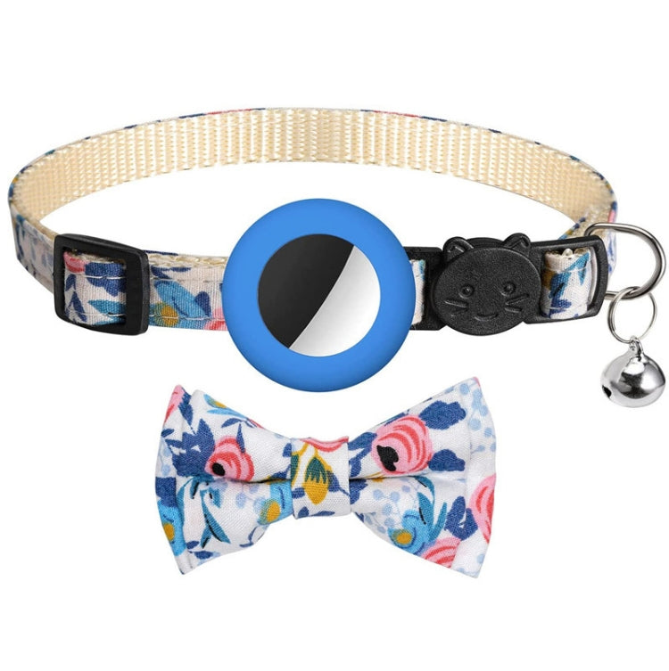 Anti-Lost Printed Bow Pet Collar with Bell for AirTag(Blue)