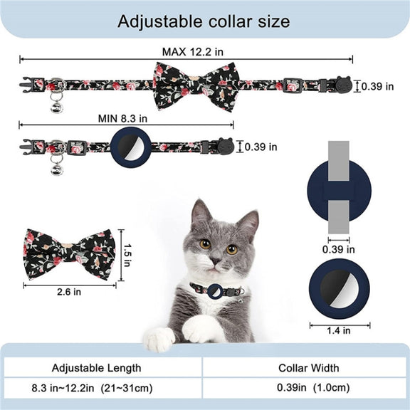 Anti-Lost Printed Bow Pet Collar with Bell for AirTag(Deep Blue)