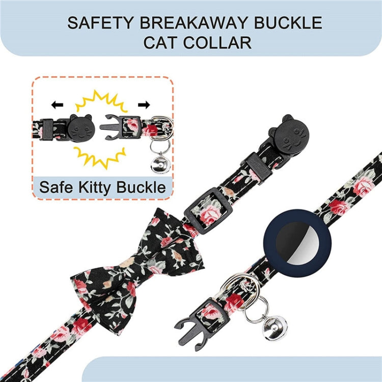 Anti-Lost Printed Bow Pet Collar with Bell for AirTag(Deep Blue)