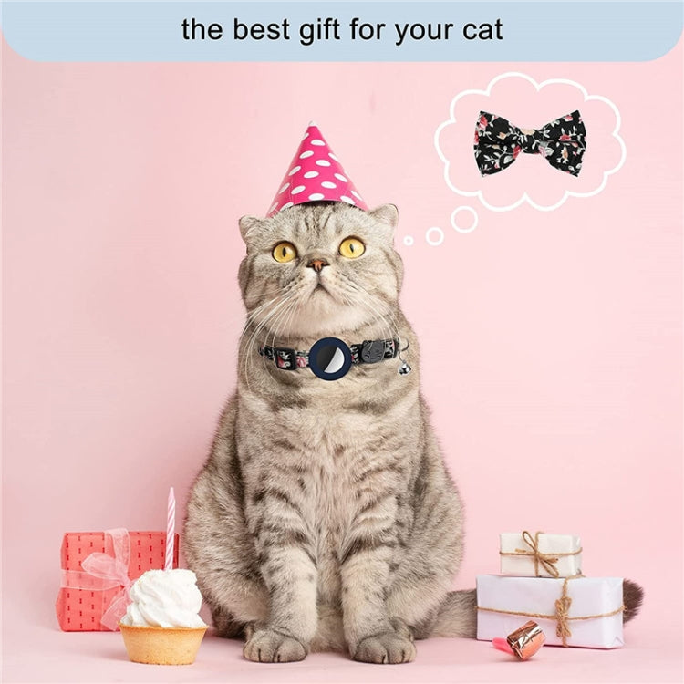 Anti-Lost Printed Bow Pet Collar with Bell for AirTag(Deep Blue)