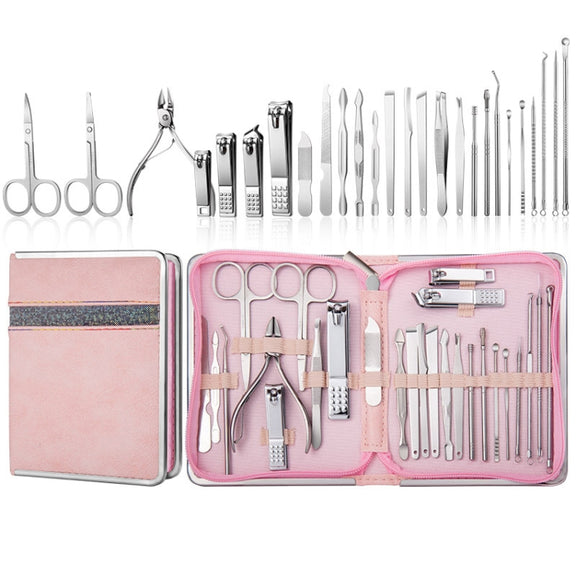 Stainless Steel Nail Clipper Set Beauty Eyebrow Trimmer, Color: 26 PCS/Set Silver