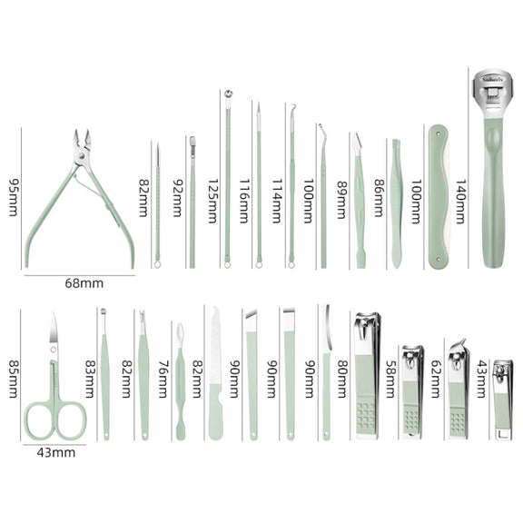 Stainless Steel Nail Clipper Nail Art Tool Set, Color: 7 PCS/Set (Green)
