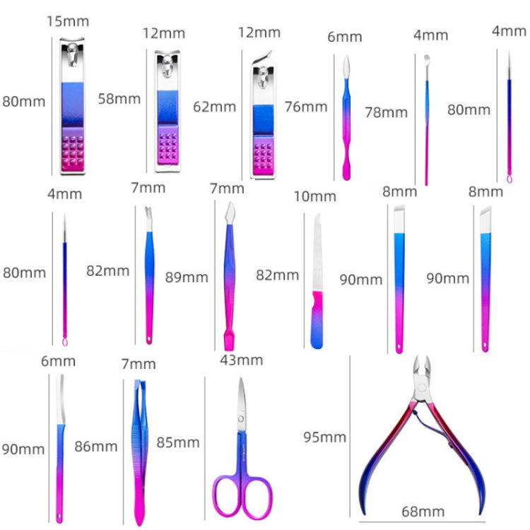 15 PCS/Set Stainless Steel Bright Beauty Nail Clipper Trimming Set