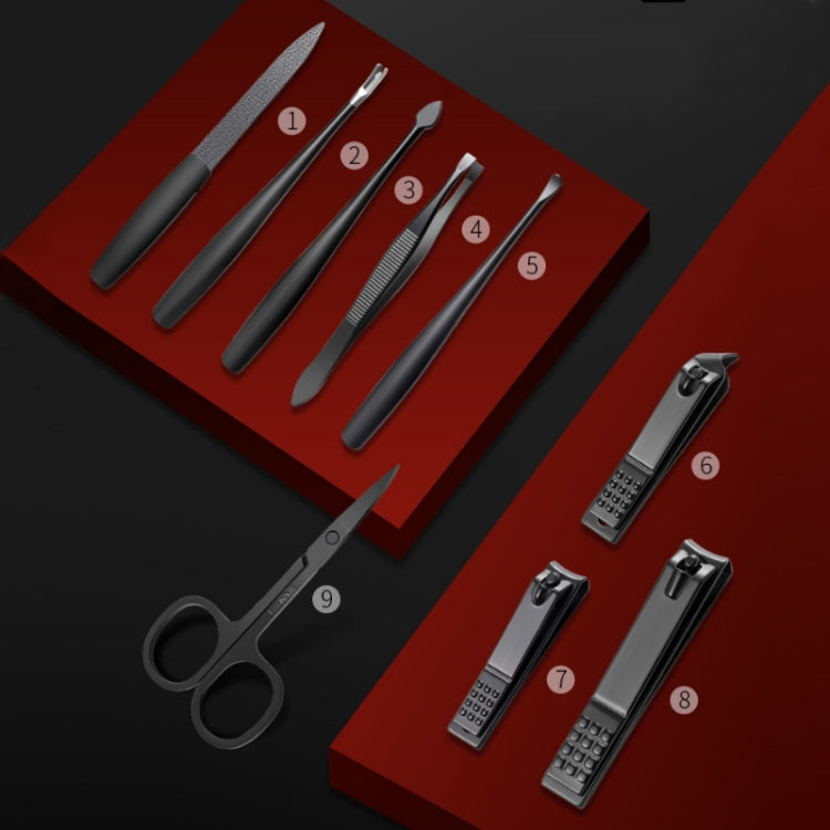 9 PCS/Set Stainless Steel Dead Skin Nail Trimming Set(Black)