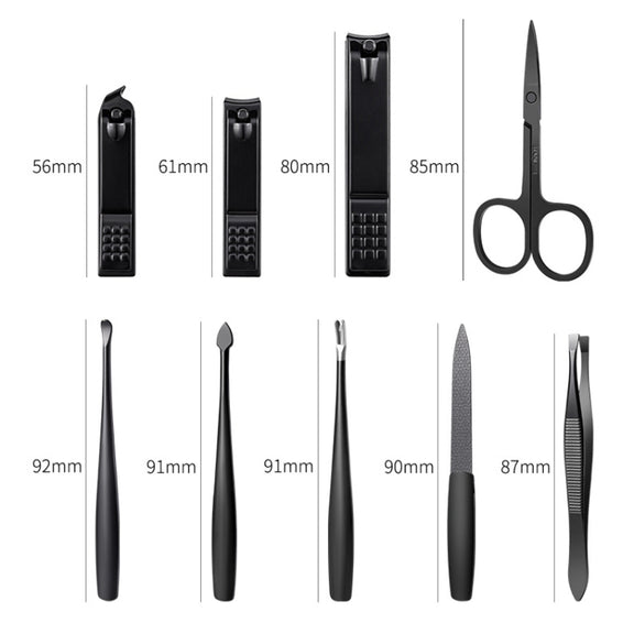 9 PCS/Set Stainless Steel Dead Skin Nail Trimming Set(Black)