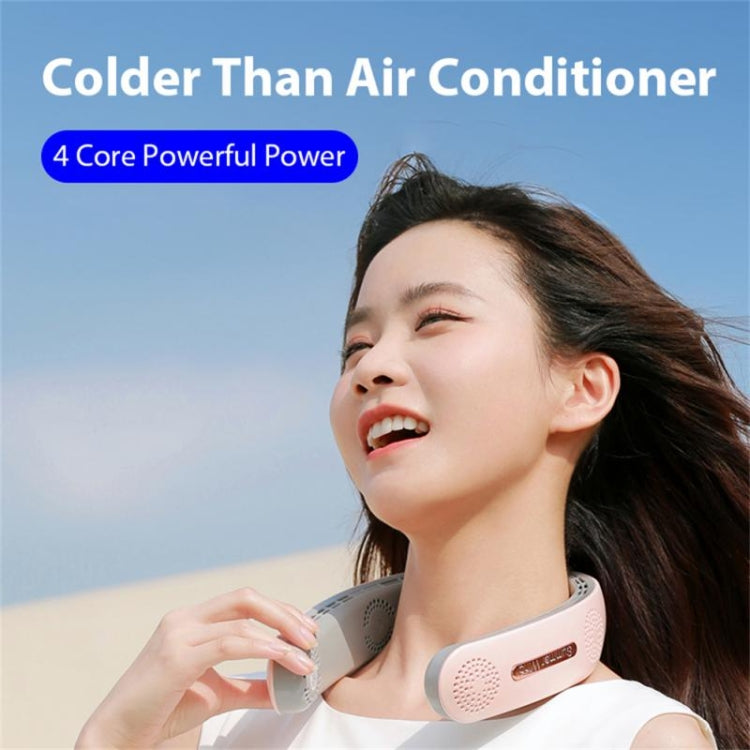 Lazy Hanging Neck Fan Bladeless Silent Sports Fan,Model: A306 Four -core 4000 mAh Green
