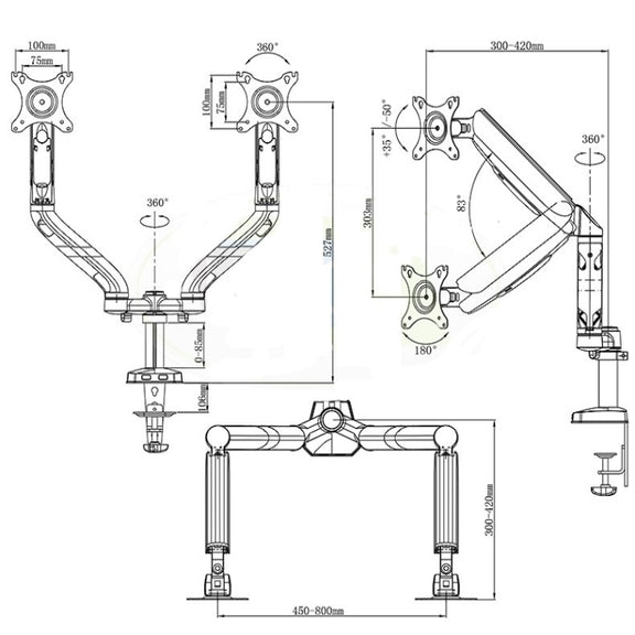 KALOC Computer Monitor Desktop Double Screen Air Pressure Lifting Bracket