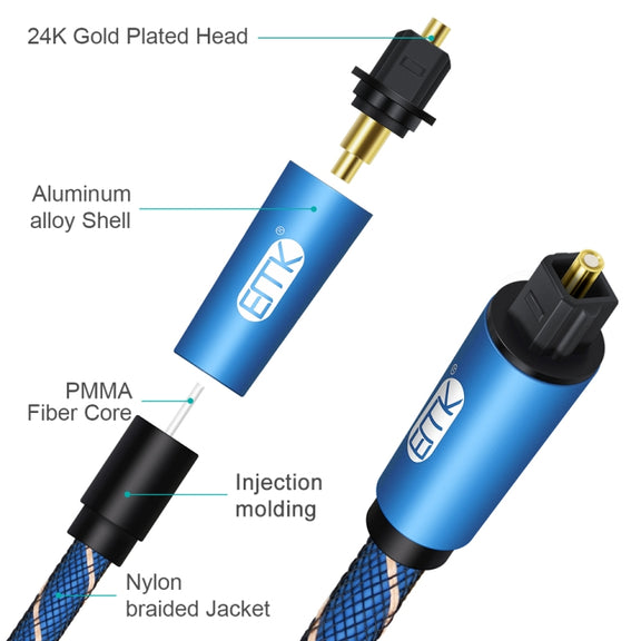 EMK Male To Female SPDIF Paired Digital Optical Audio Extension Cable, Cable Length: 2m (Blue)