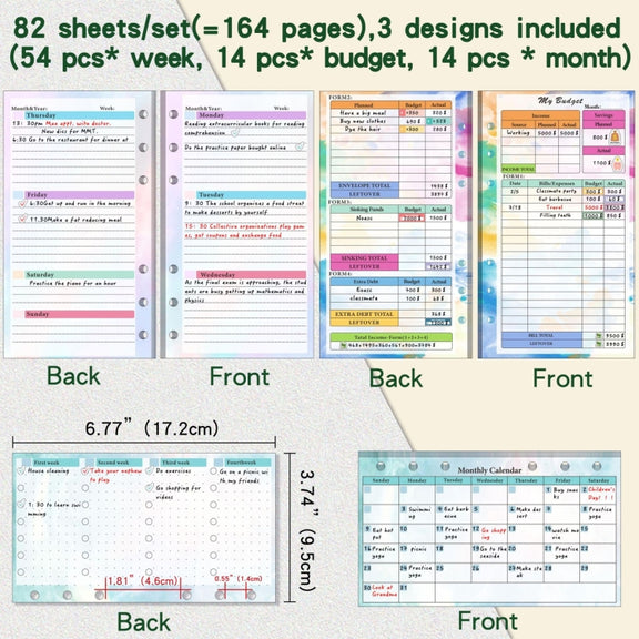 A6 Cash Budget Book Schedule Weekly Plan Monthly Plan Loose-leaf Notepad(White)