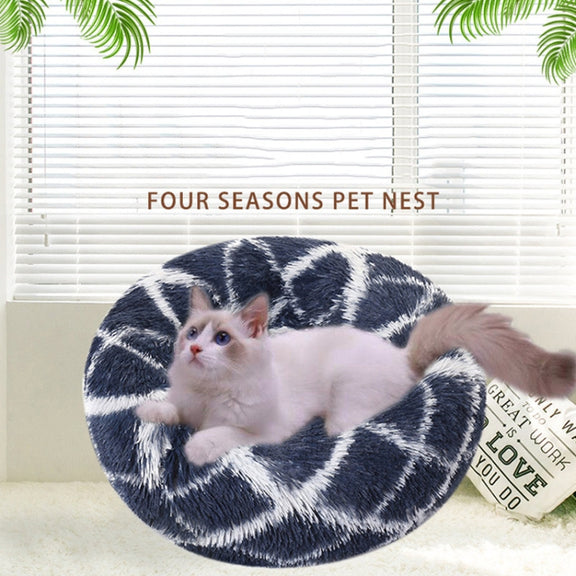 Long-haired Round Pet Kennel Warm Pet Bed, Specification: 60cm(Dark Blue)