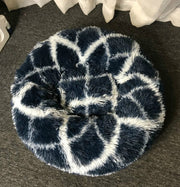 Long-haired Round Pet Kennel Warm Pet Bed, Specification: 60cm(Dark Blue)