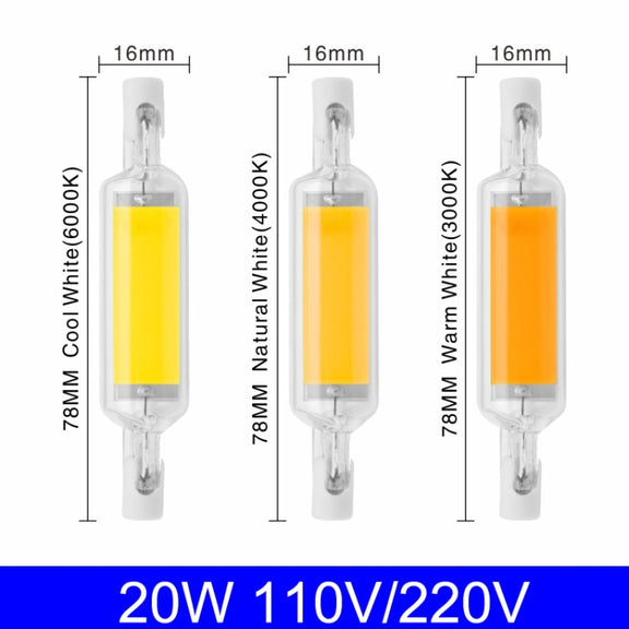 78MM 10W R7S LED COB Dimmer Glass Lamp Double-end Horizontal Plug-in Light(220V Warm White Light)