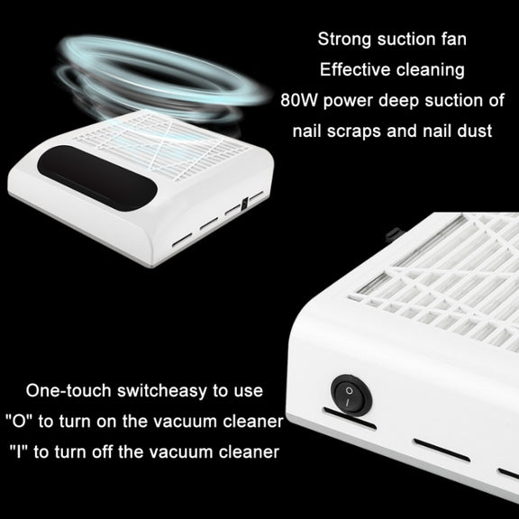 80W Manicure Vacuum Cleaner With Pull-Out Filter, Specification: US Plug (White)