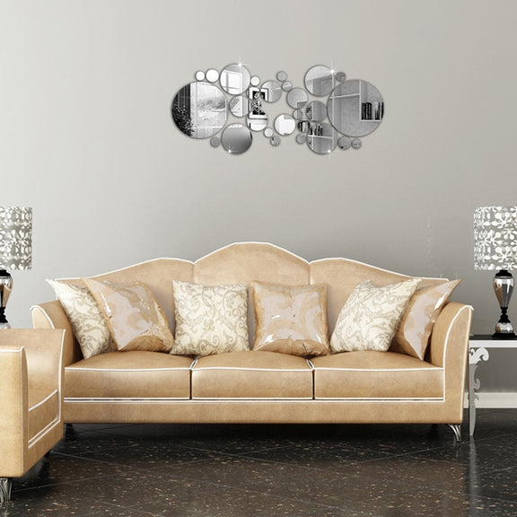 JM004 26PCS Bedroom Geometric Round Stereo Acrylic Mirror Wall Sticker(Silver)