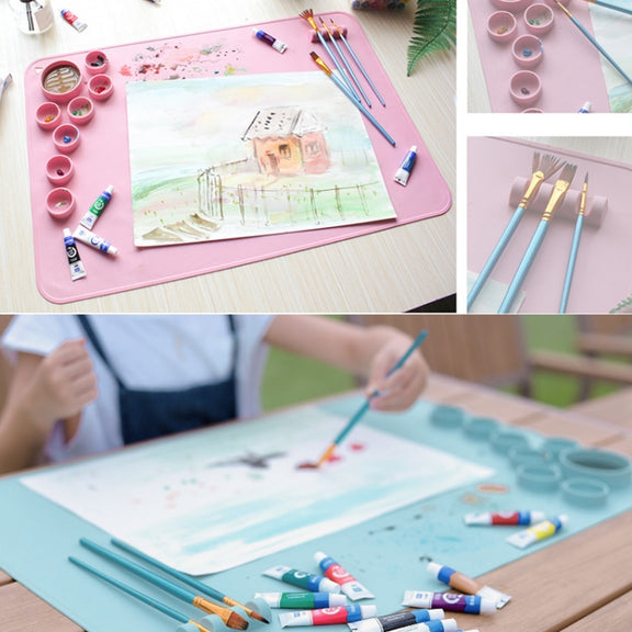Silicone Children Drawing Pad Wipeable Washable Paint Palettes(Blue)