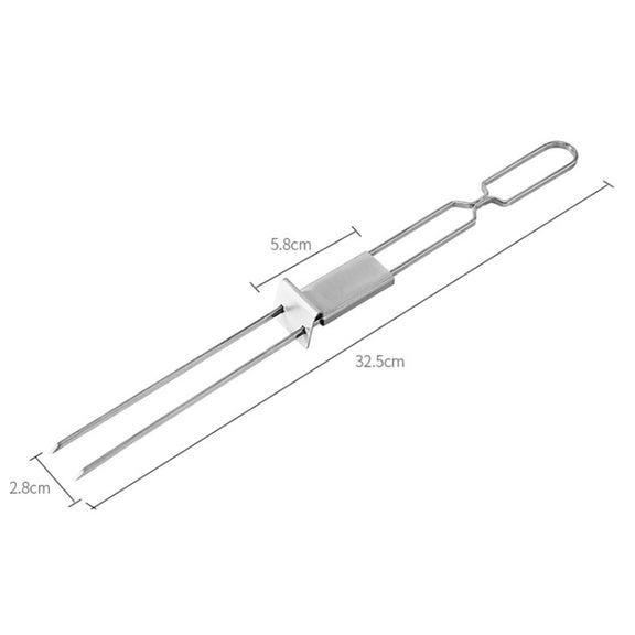 2 PCS Stainless Steel Semi-Automatic Double Head BBQ Fork Outdoor BBQ Tool