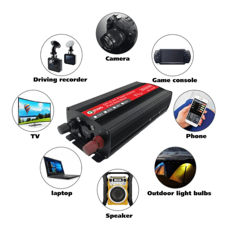Gurxun Sine Wave Inverter 3000W 12/24/48/60V To 220V Car Boost Converter, Specification: 60V-220V