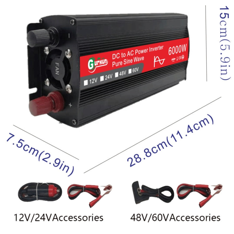 Gurxun 6000W High Power Sine Wave Inverter With Single Digital Display, Specification: 24V-220V