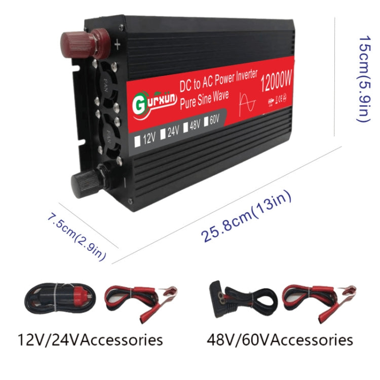 Gurxun 12000W High Power Household Car Sine Wave Inverter, Specification: 24V To 220V