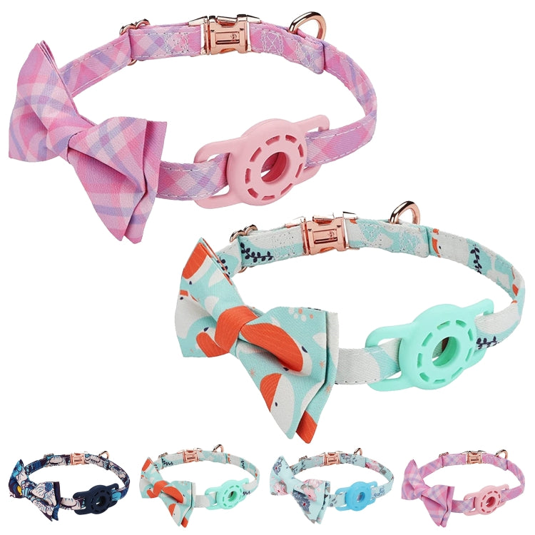 Pet Tracker Collar Insert Buckle Bow Collar For AirTag(Deep Blue)