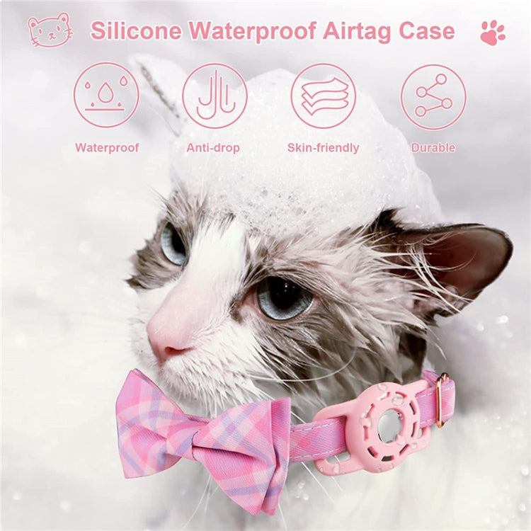 Pet Tracker Collar Insert Buckle Bow Collar For AirTag(Pink)
