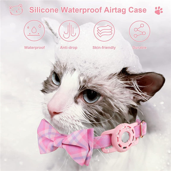 Pet Tracker Collar Insert Buckle Bow Collar For AirTag(Pink)