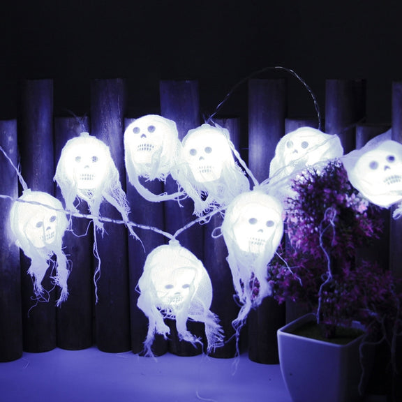 Halloween LED White Yarn Skull Ghost Festival Horror Atmosphere Decorative Lights, Style: 5m 20 Lights (White)
