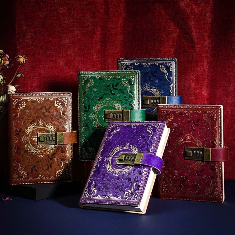 B6 PU Leather Retro Password Book With Lock Diary Hand Book(Wine Red)