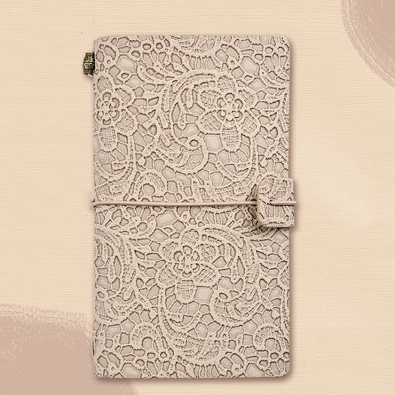 A6  Retro Lace Carved Girls Hand Ledger Diary With 3 Separate Inner Pages(Oats)