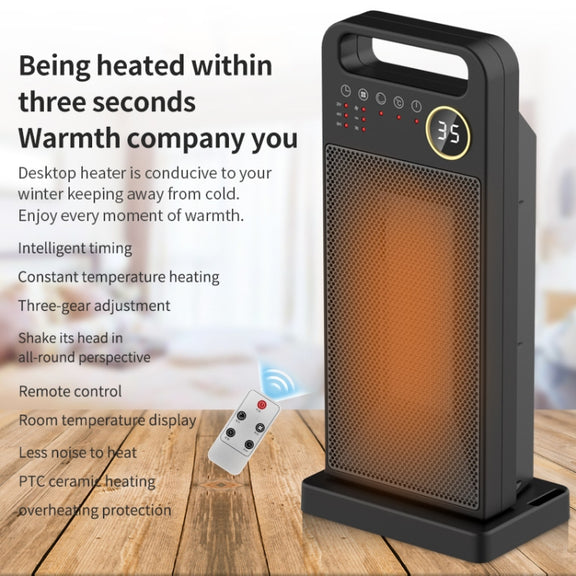 LCD Digital Display Rotary Remote Control Heater PTC Ceramic Heating Heater, Spec: UK Plug (Black)