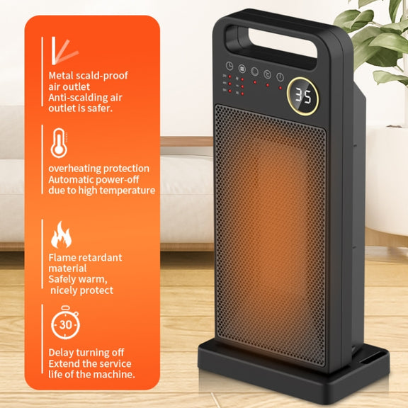 LCD Digital Display Rotary Remote Control Heater PTC Ceramic Heating Heater, Spec: UK Plug (Black)